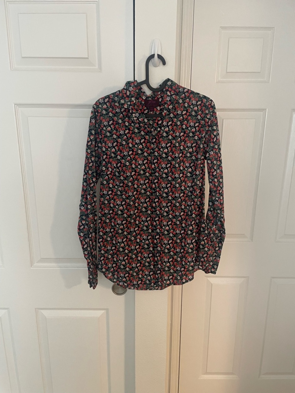 J. Crew Navy Long-Sleeve Floral Button-Up Blouse